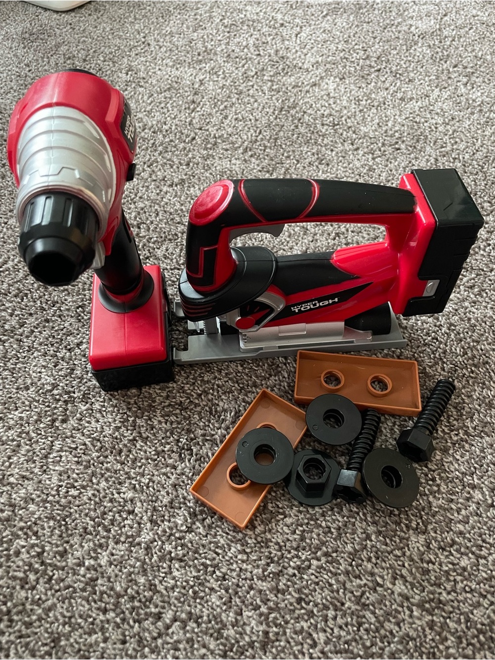 Red and Black Cordless Toy Power Drill & Jigsaw Set